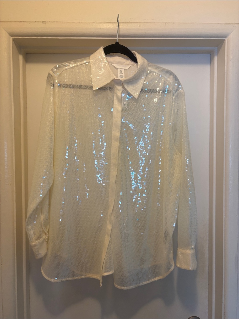 H&M White Sequin Button-Down Shirt